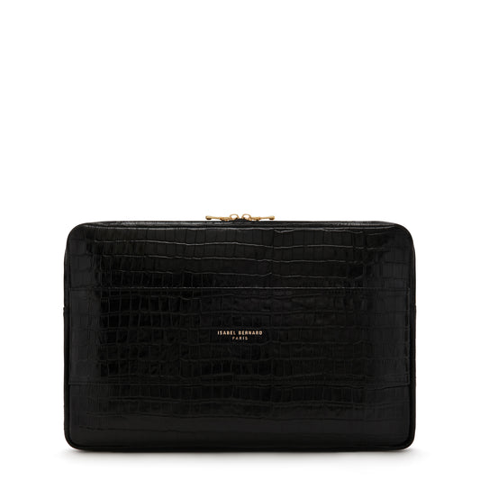 Honoré Caress croco black calfskin leather laptop sleeve -  - Isabel Bernard