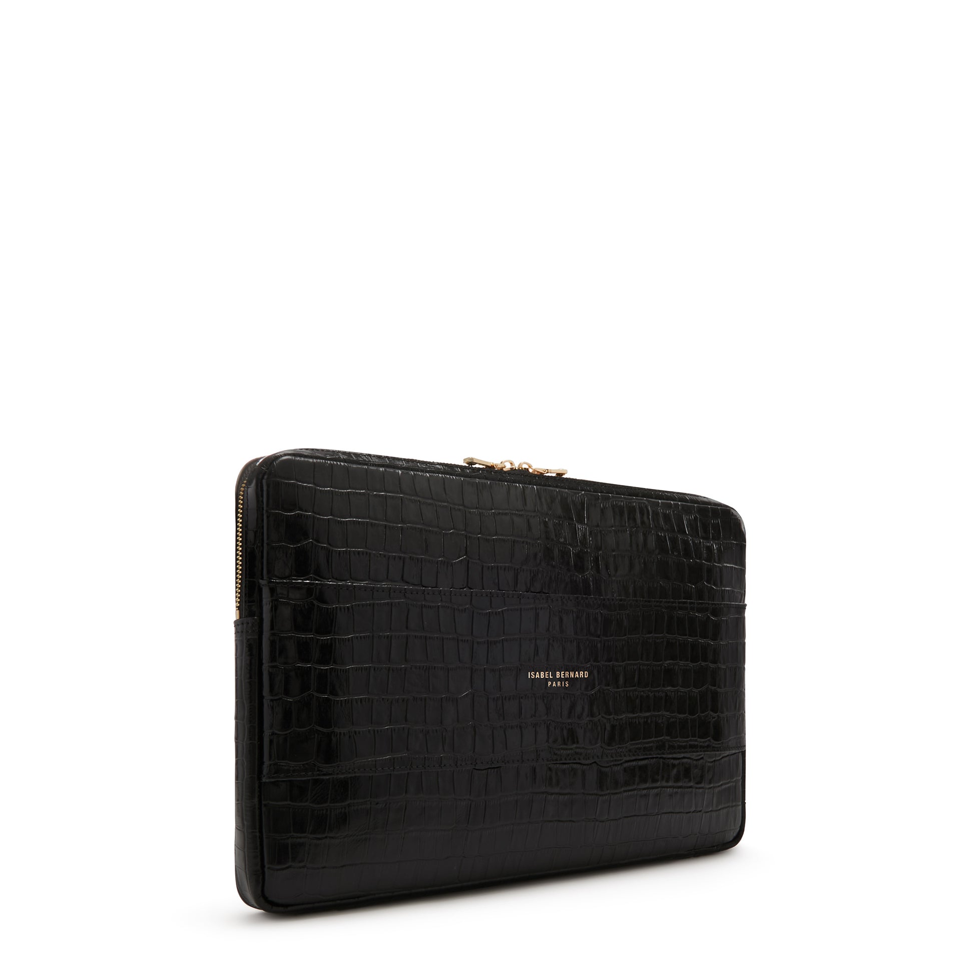 Honoré Caress croco black calfskin leather laptop sleeve -  - Isabel Bernard