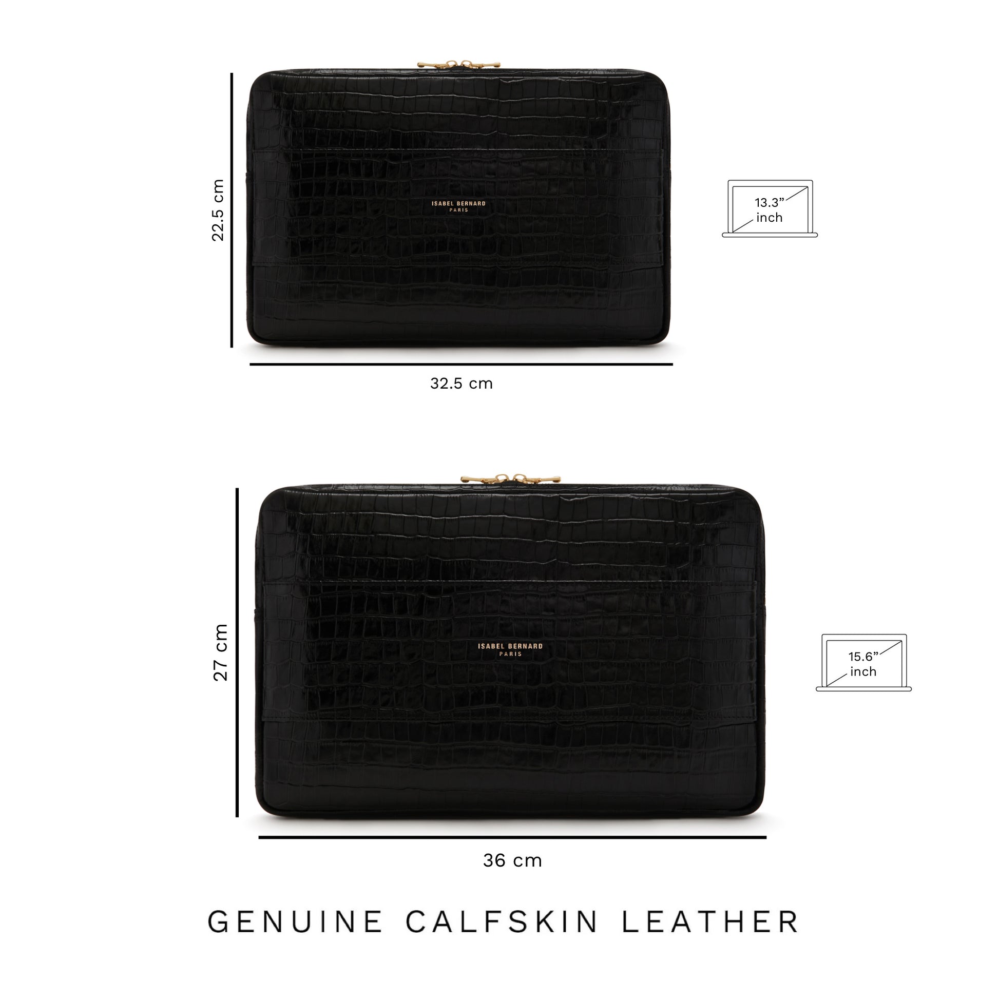 Honoré Caress croco black calfskin leather laptop sleeve -  - Isabel Bernard