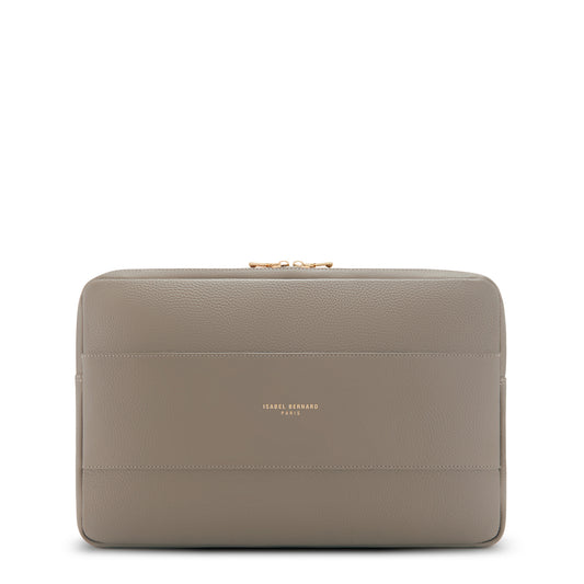 Honoré Caress taupe calfskin leather laptop sleeve -  - Isabel Bernard