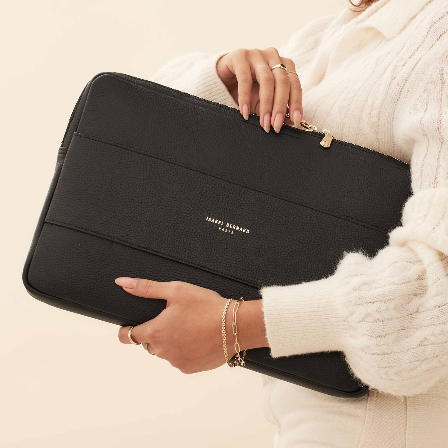 Honoré Caress black calfskin leather laptop sleeve -  - Isabel Bernard