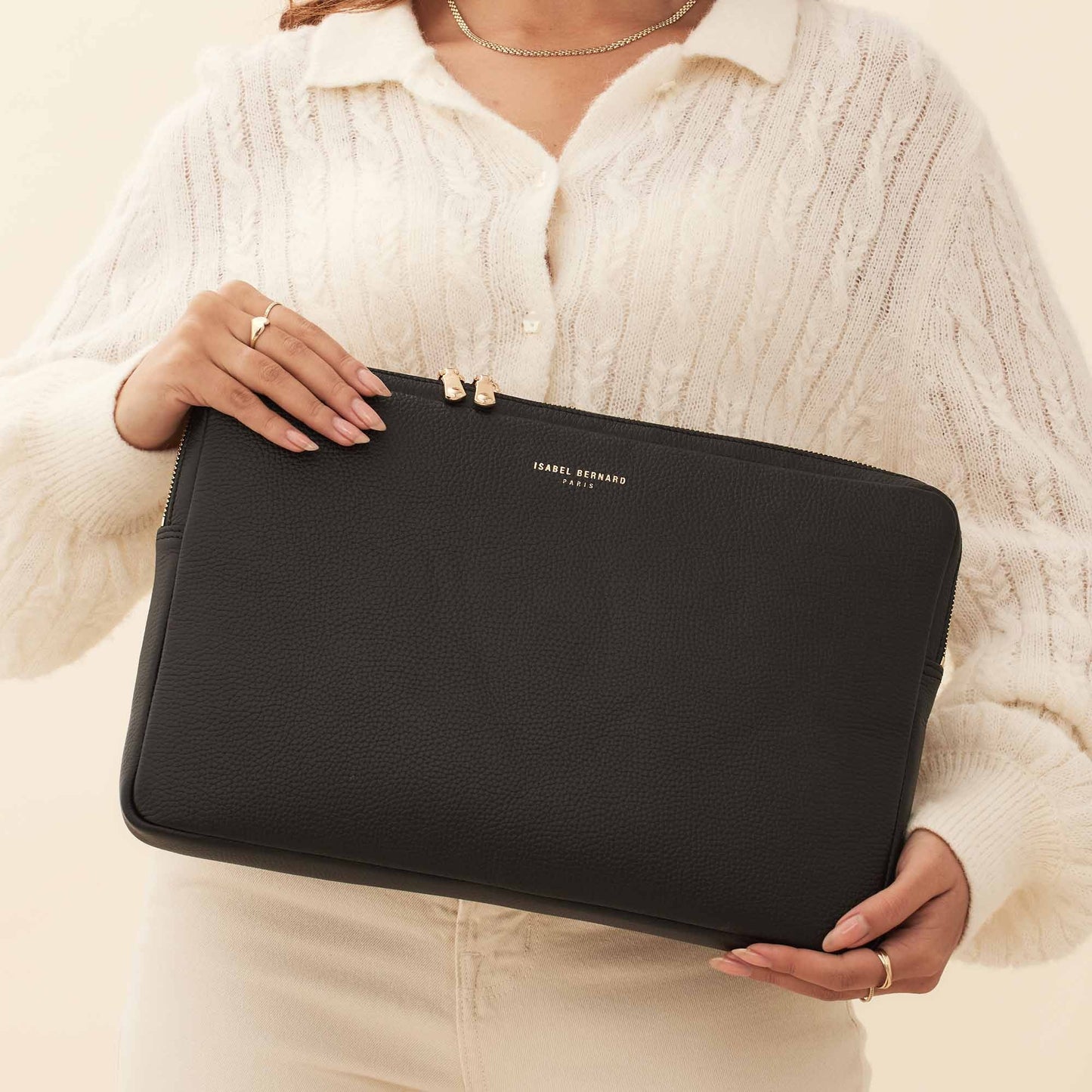 Honoré Caress black calfskin leather laptop sleeve -  - Isabel Bernard