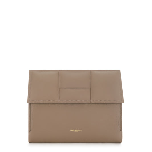 Honoré Caroline taupe braided calfskin leather laptop sleeve -  - Isabel Bernard