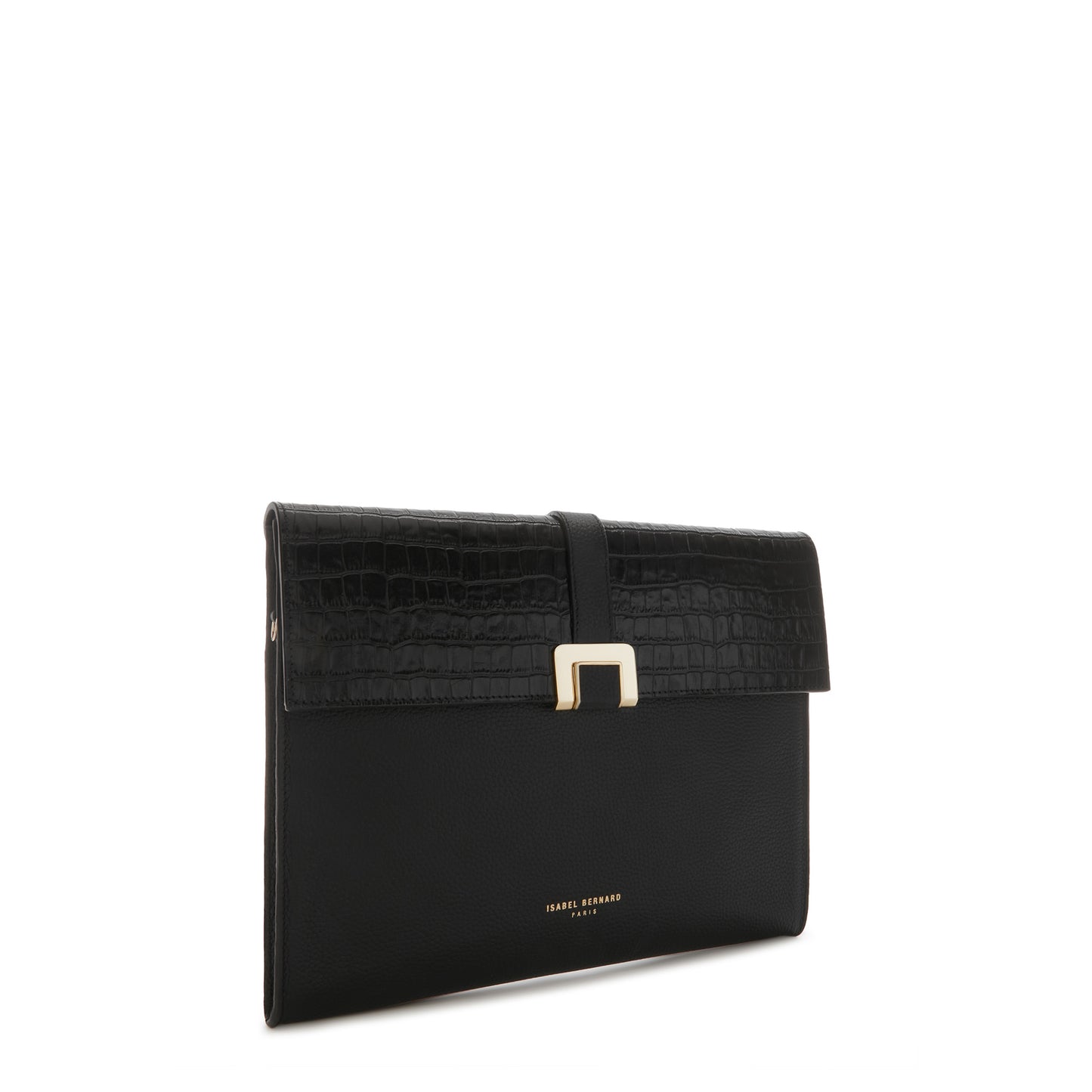 Honoré Clara croco black calfskin leather laptop sleeve with shoulder strap -  - Isabel Bernard