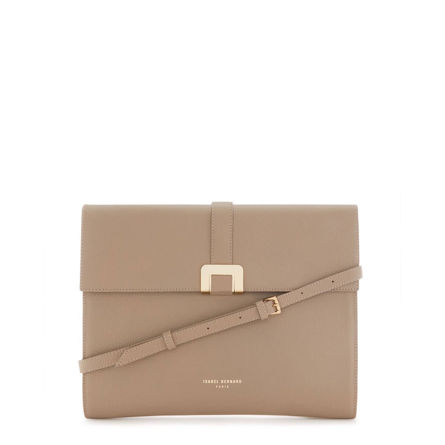 Honoré Clara taupe calfskin leather laptop sleeve with shoulder strap -  - Isabel Bernard