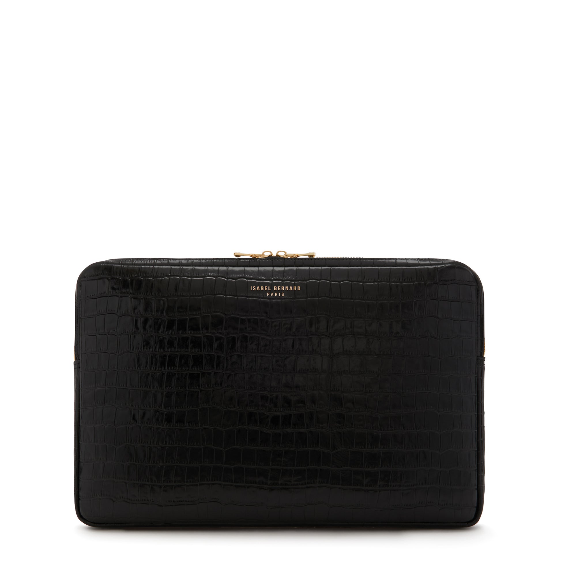 Honoré Caress croco black calfskin leather laptop sleeve -  - Isabel Bernard