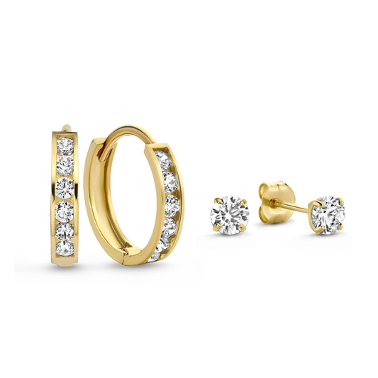 Cadeau d'Isabel 14 karat gold earring set with zirconia stones -  - Isabel Bernard