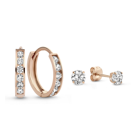 Cadeau d'Isabel 14 karat rose gold earring set with zirconia stones -  - Isabel Bernard