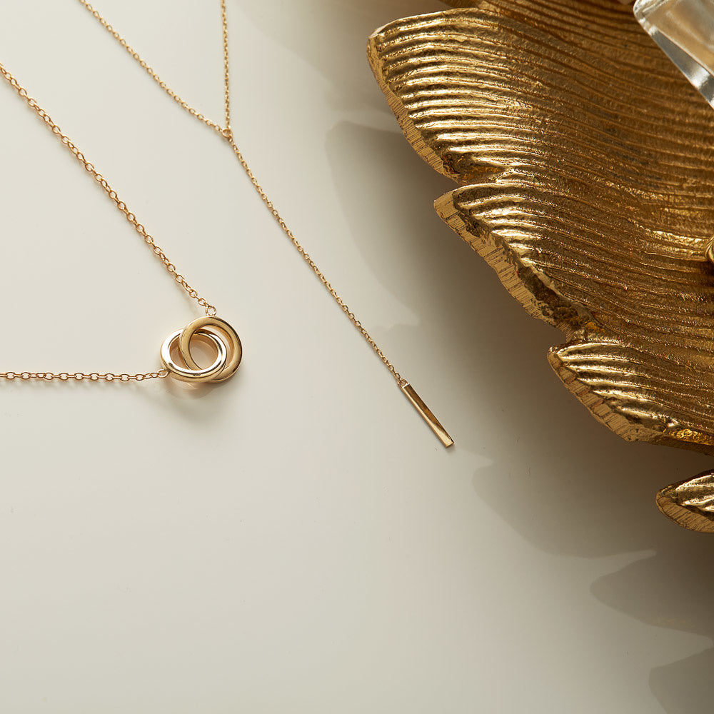 Le Marais Zoë 14 karat gold necklace with two rings -  - Isabel Bernard