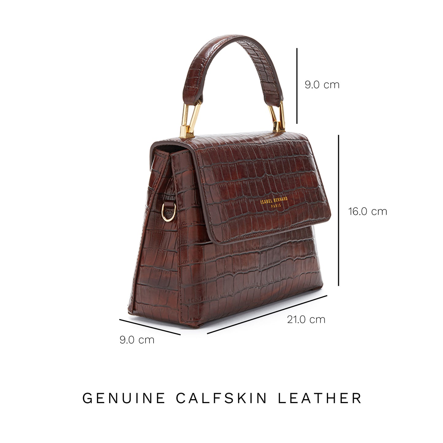 Femme Forte Heline croco brown calfskin leather handbag -  - Isabel Bernard