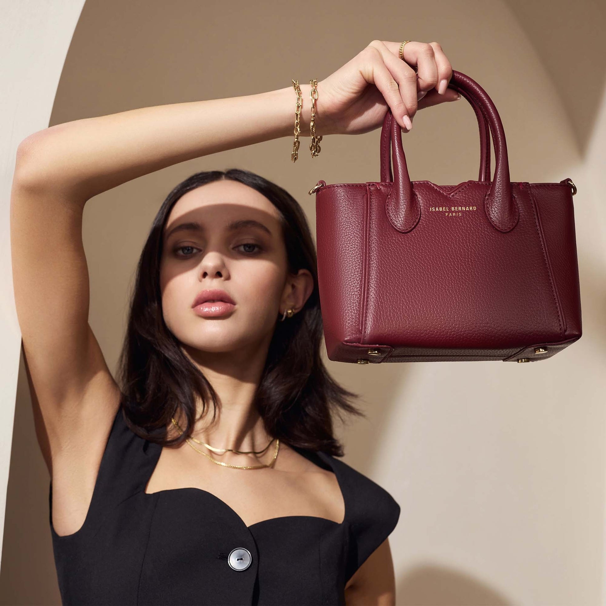 Honoré Cloe Mini bordeaux red calfskin leather handbag -  - Isabel Bernard