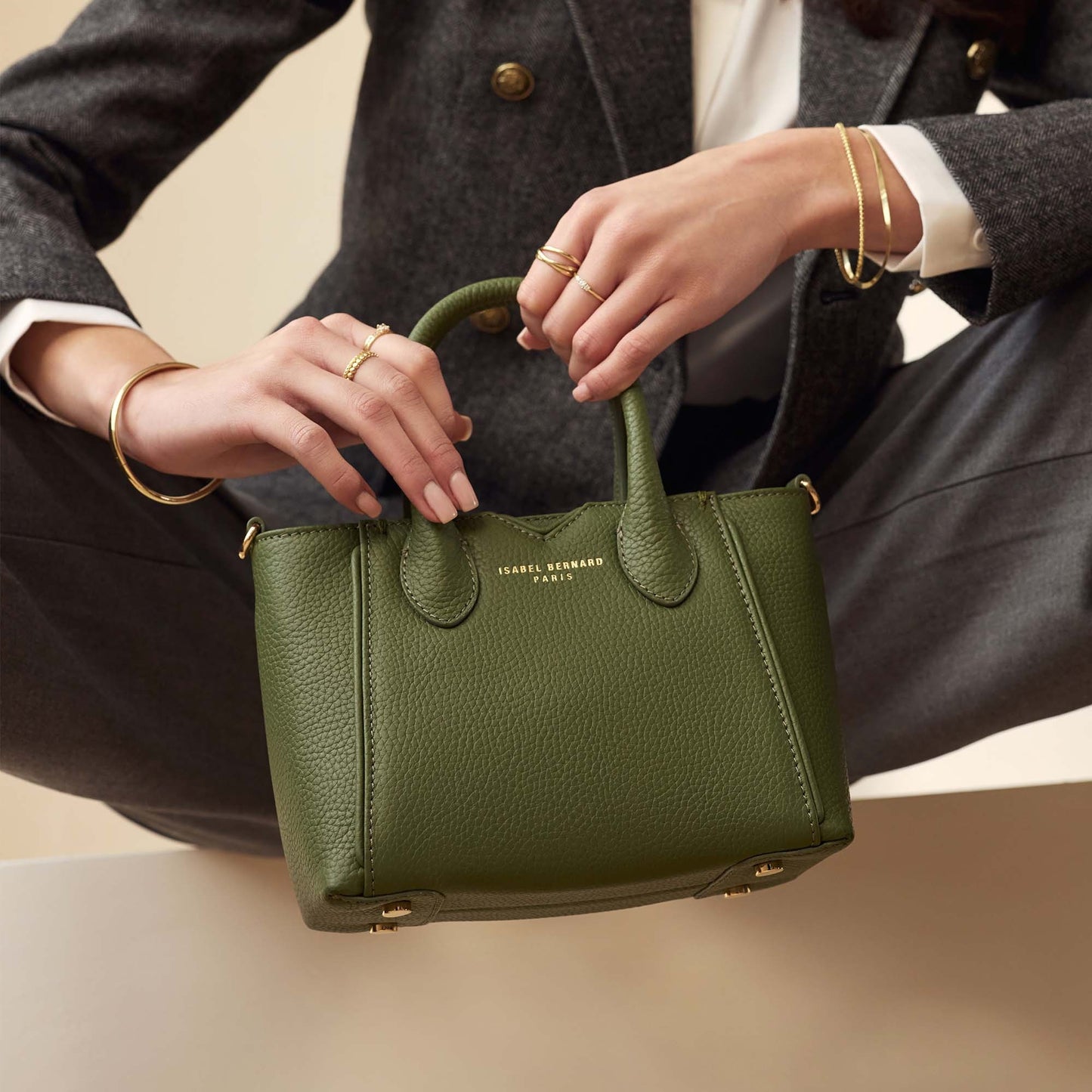 Honoré Cloe Mini green calfskin leather handbag -  - Isabel Bernard