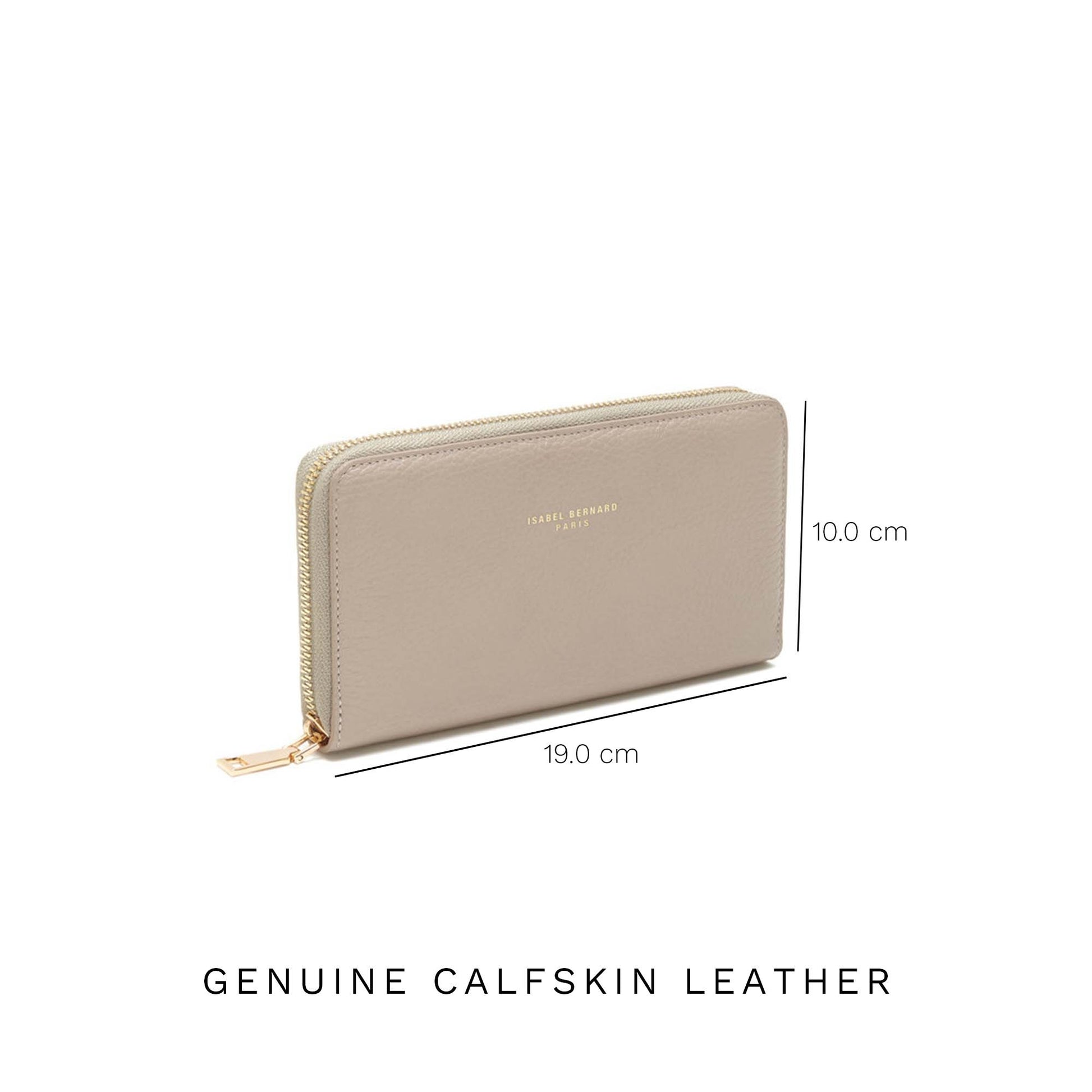 Honoré Léa taupe calfskin leather zipper wallet -  - Isabel Bernard