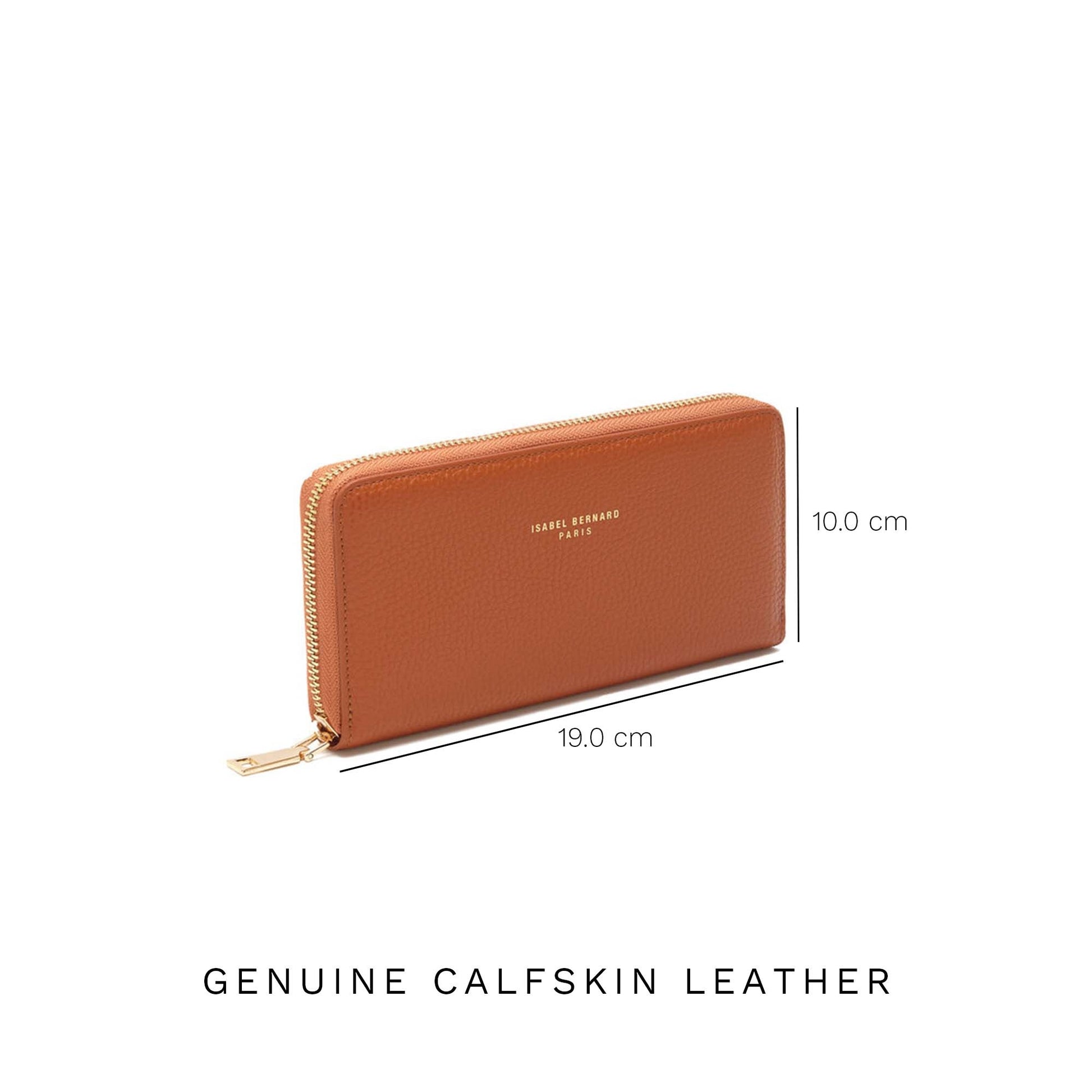 Honoré Léa cognac calfskin leather zipper wallet -  - Isabel Bernard