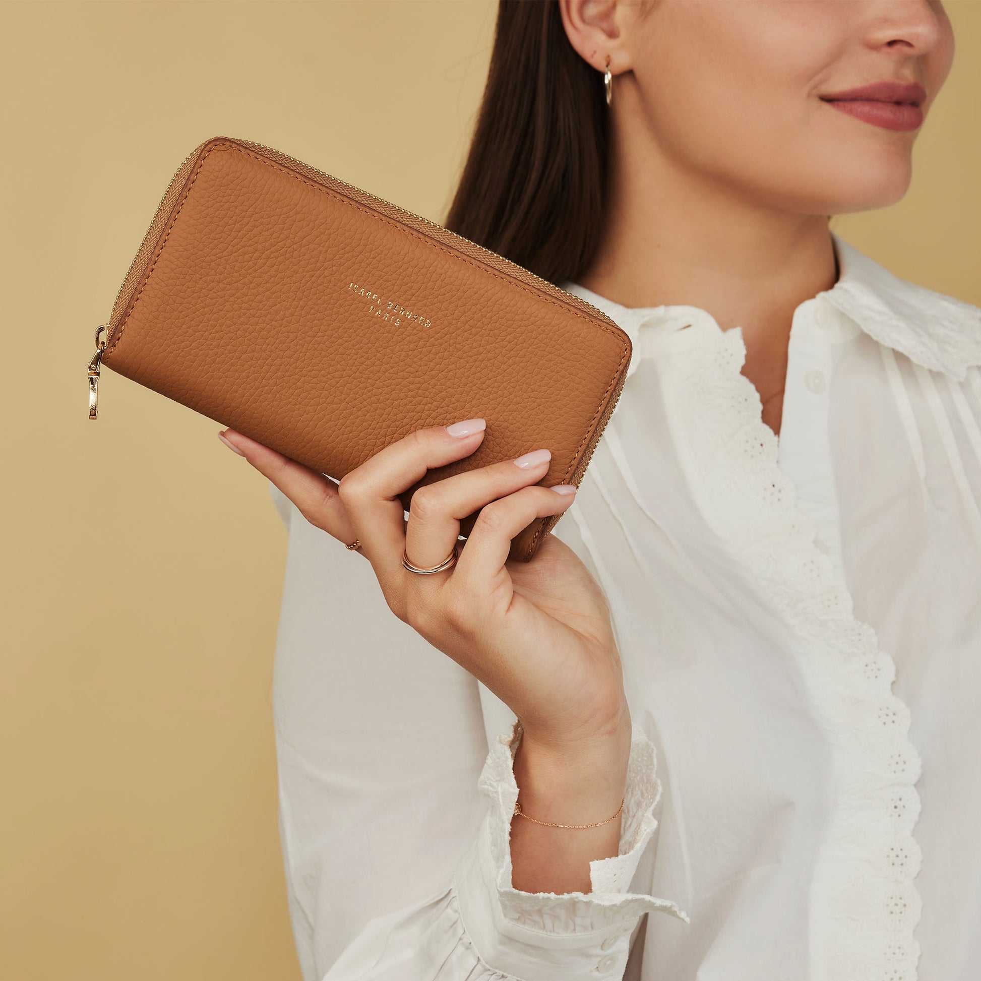 Honoré Léa camel calfskin leather zipper wallet -  - Isabel Bernard