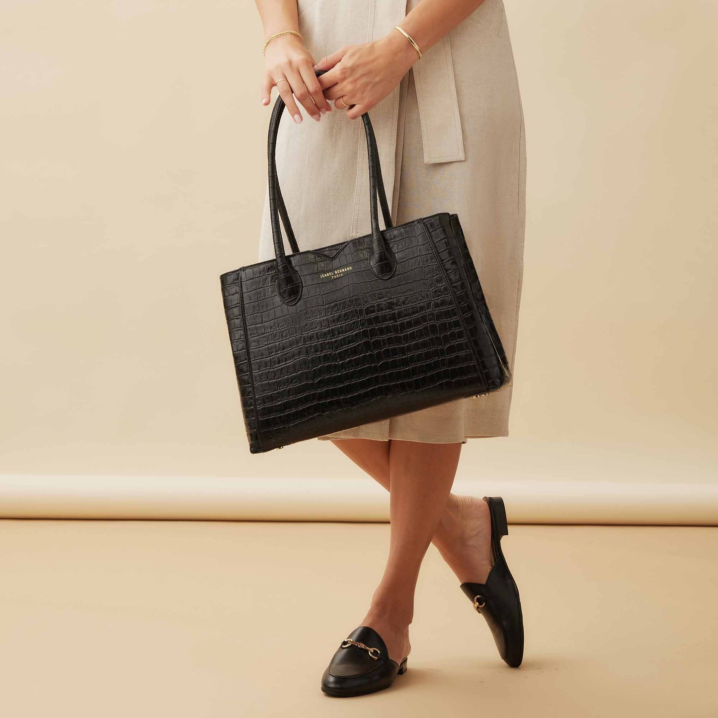 Honoré Cloe croco black calfskin leather handbag -  - Isabel Bernard