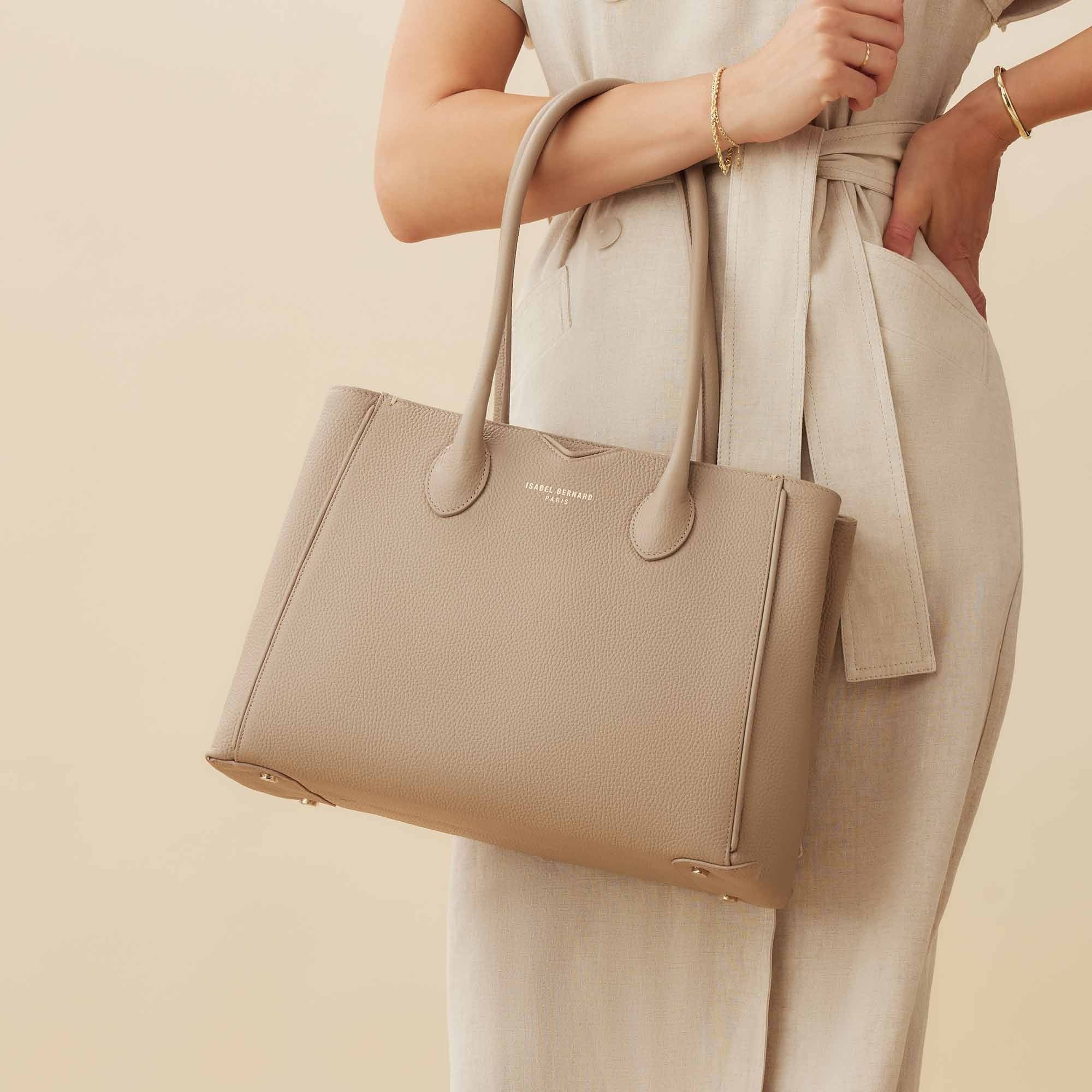 Honore Cloe taupe calfskin leather handbag