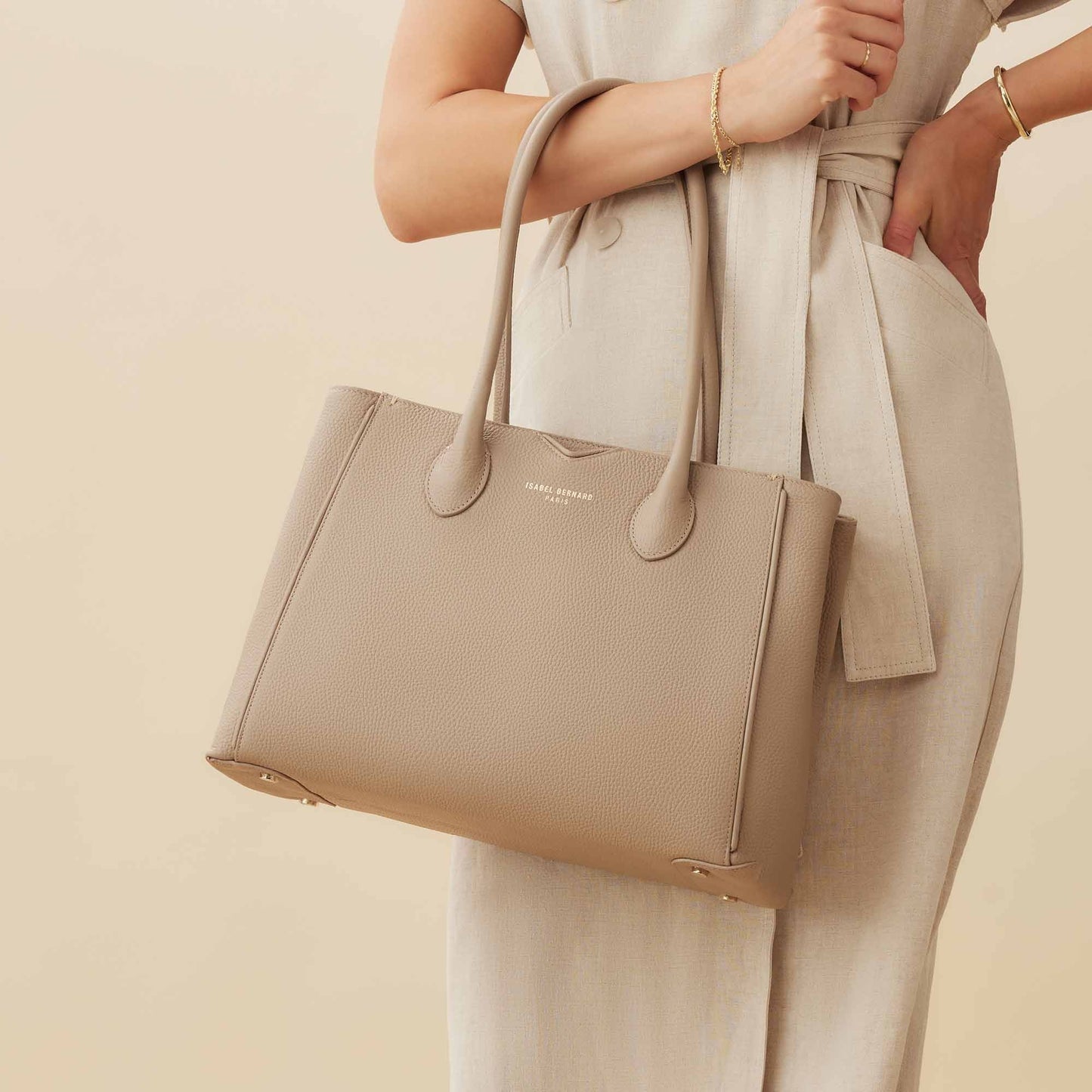 Honoré Cloe taupe calfskin leather handbag -  - Isabel Bernard