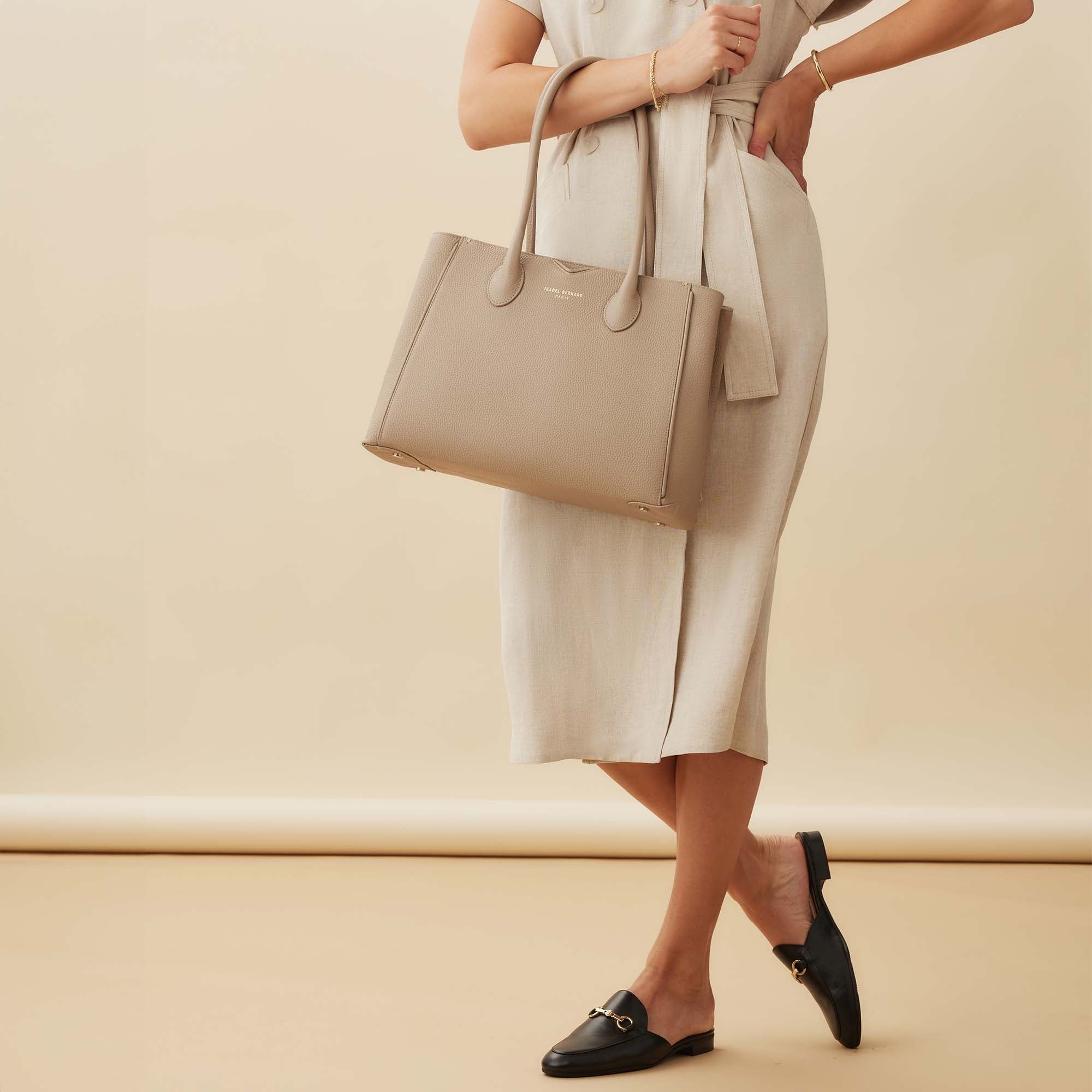 Honore Cloe taupe calfskin leather handbag