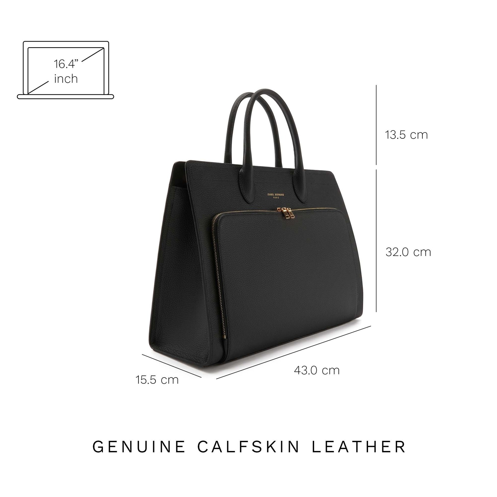 Honoré Nadine black calfskin leather handbag with laptop compartment -  - Isabel Bernard