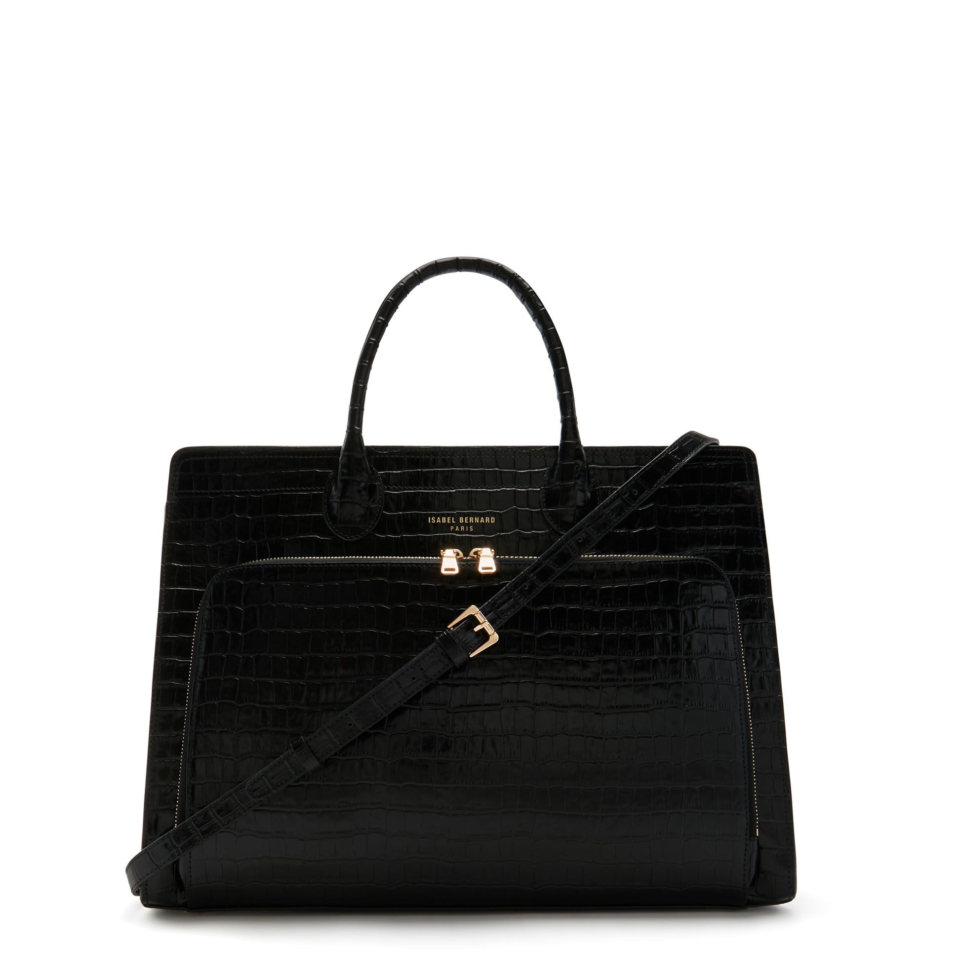 Cadeau d'Isabel croco black calfskin leather handbag and zipper wallet gift set - - Isabel Bernard