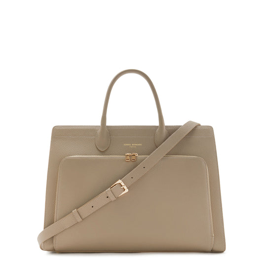 Honoré Nadine taupe calfskin leather handbag with laptop compartment -  - Isabel Bernard