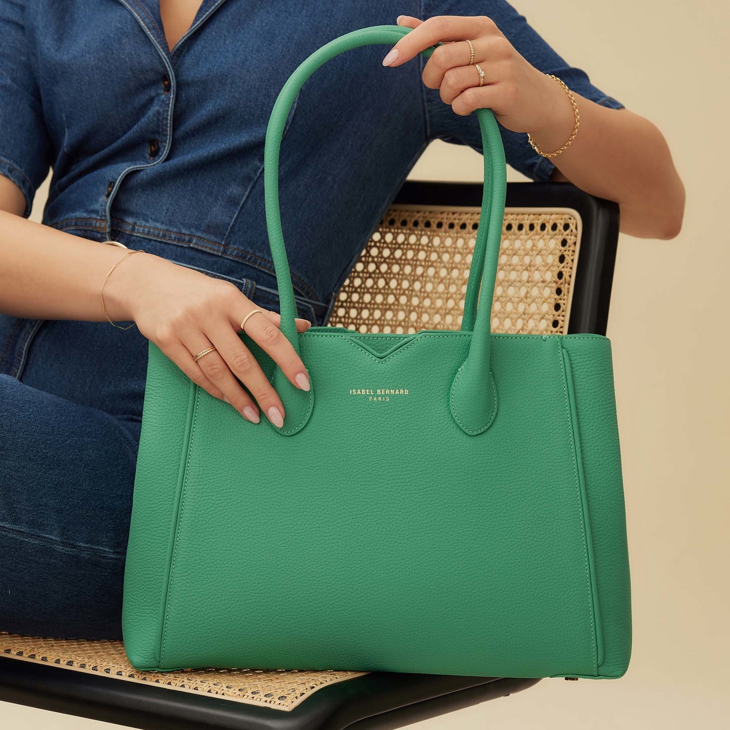 Honoré Cloe green calfskin leather handbag -  - Isabel Bernard