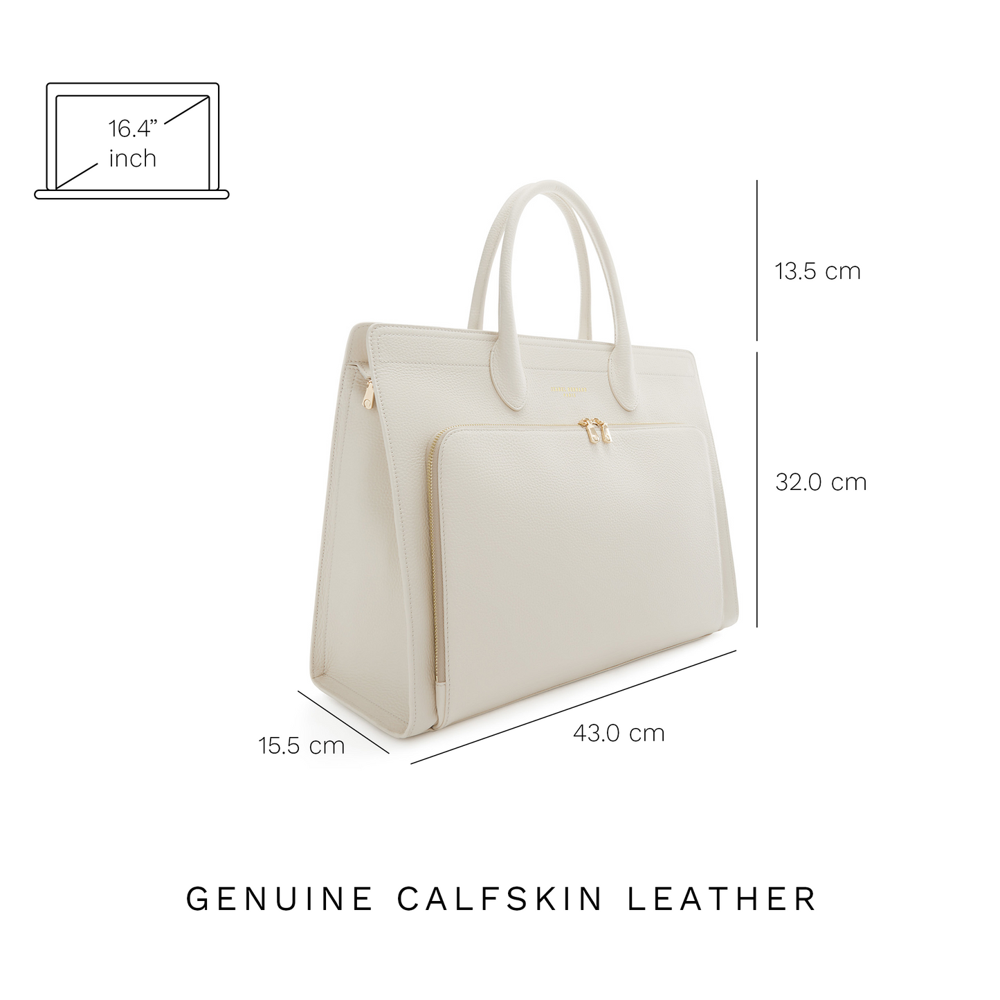 Honoré Nadine cream calfskin leather handbag with laptop compartment -  - Isabel Bernard