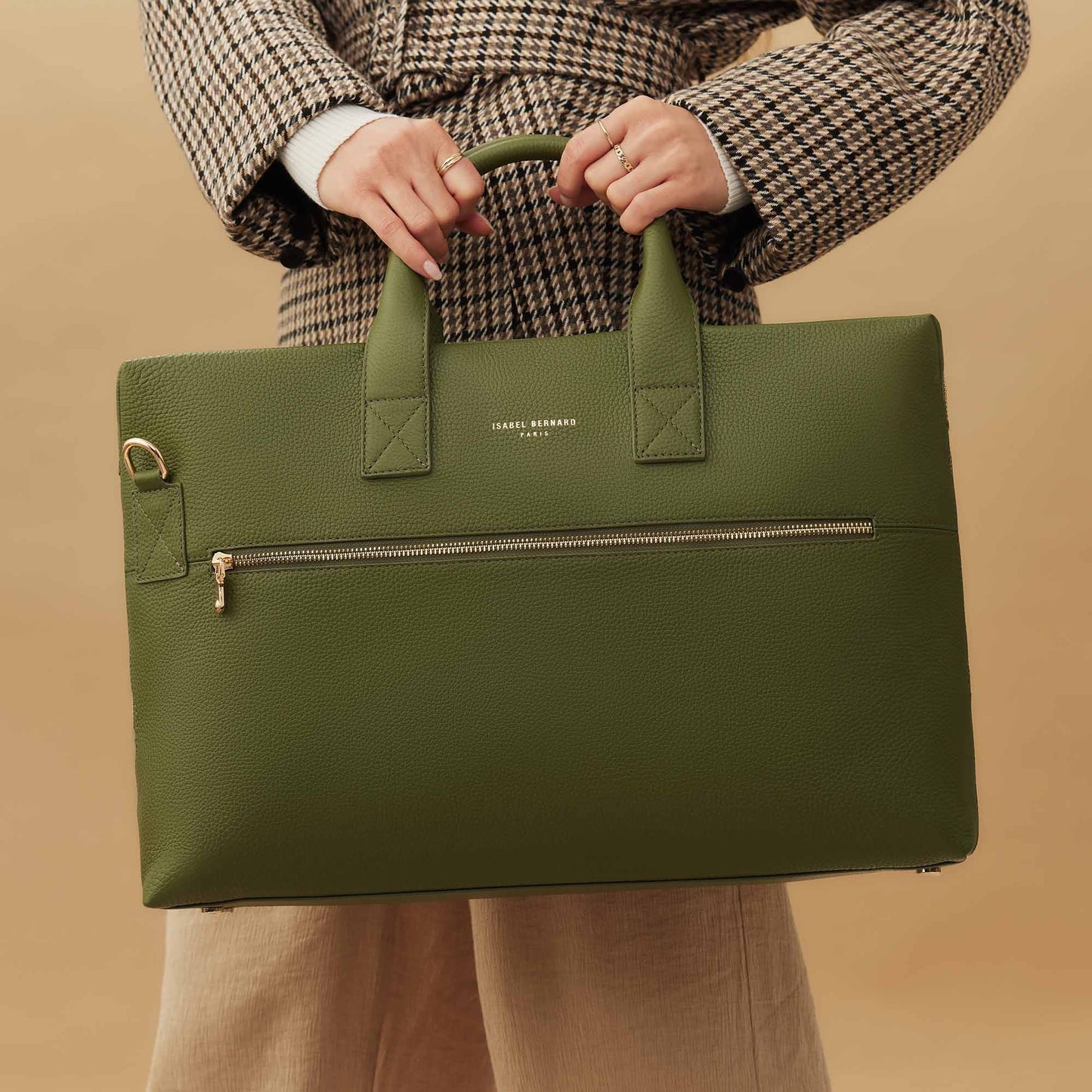 Honoré Anique green calfskin leather handbag with 16.4 inch laptop compartment -  - Isabel Bernard