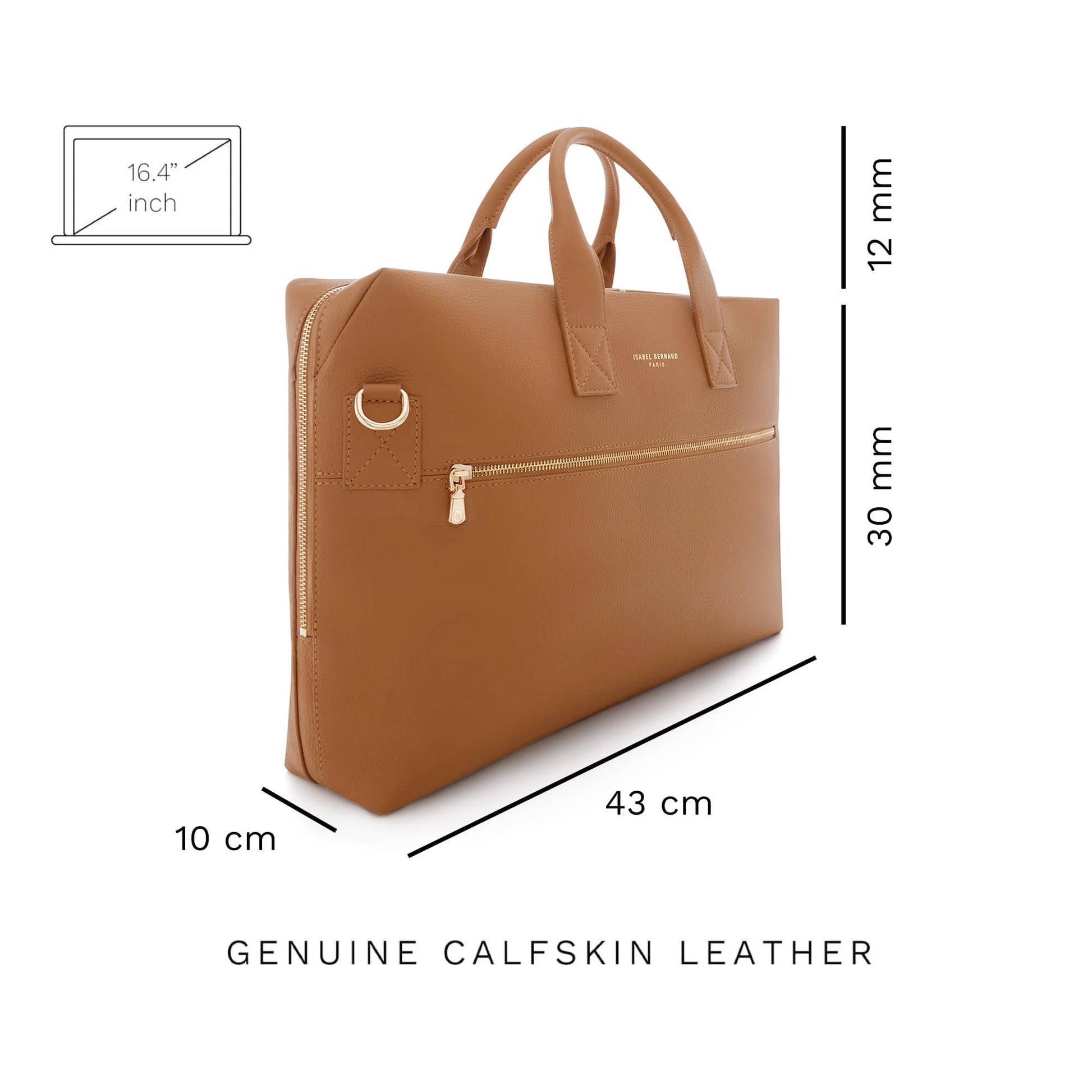 Honoré Anique camel calfskin leather handbag with 16.4 inch laptop compartment -  - Isabel Bernard