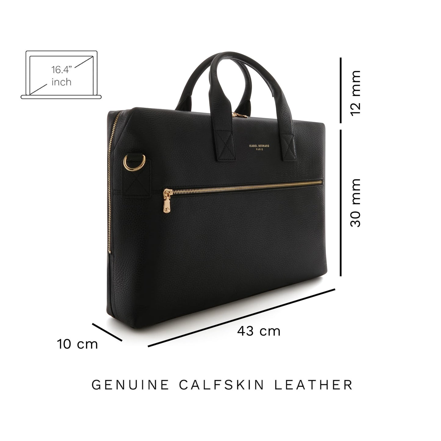 Honoré Anique black calfskin leather handbag with 16.4 inch laptop compartment -  - Isabel Bernard