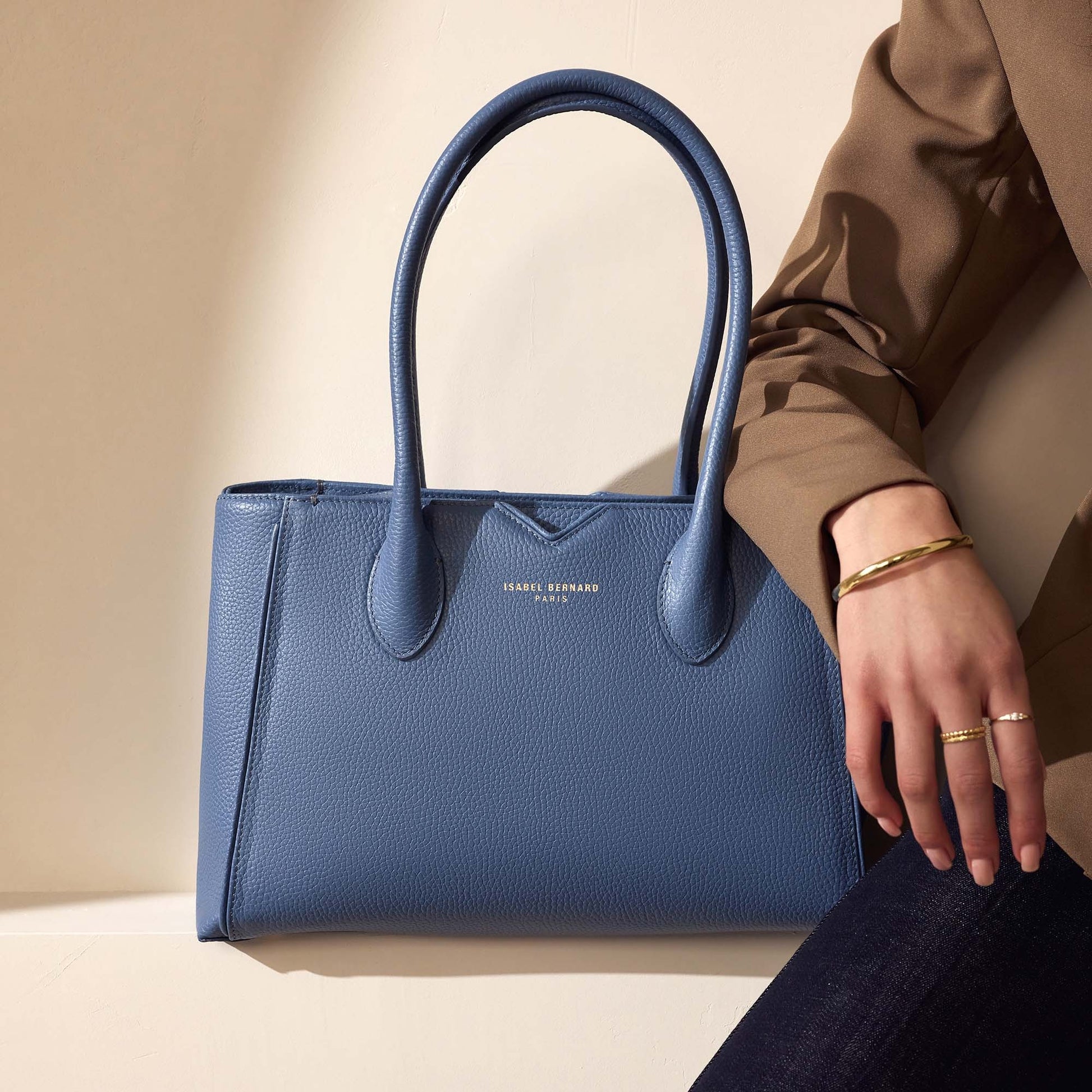 Honoré Cloe Midi blue calfskin leather handbag -  - Isabel Bernard