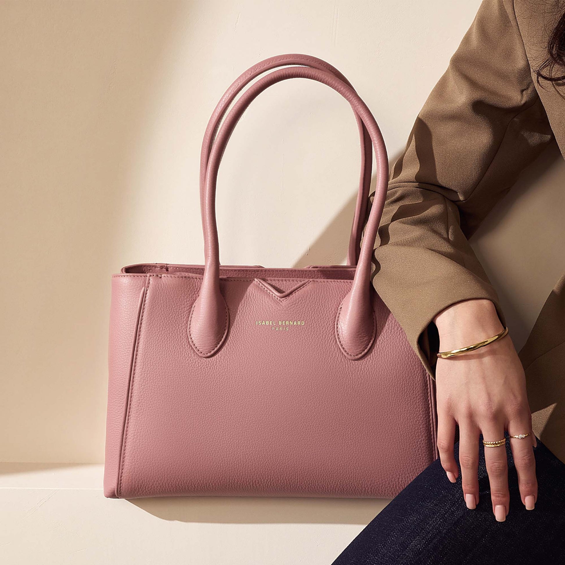 Honoré Cloe Midi pink calfskin leather handbag -  - Isabel Bernard