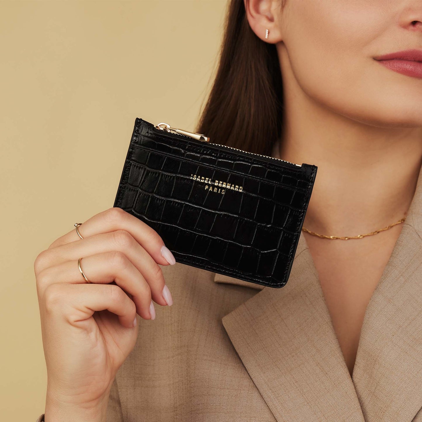 Honoré Aveline croco black calfskin leather card holder -  - Isabel Bernard