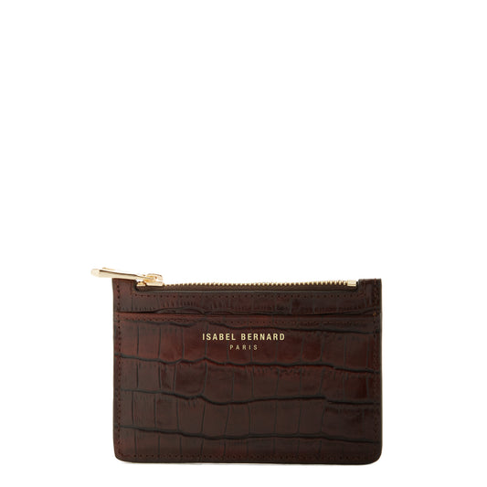 Honoré Aveline croco brown calfskin leather card holder -  - Isabel Bernard