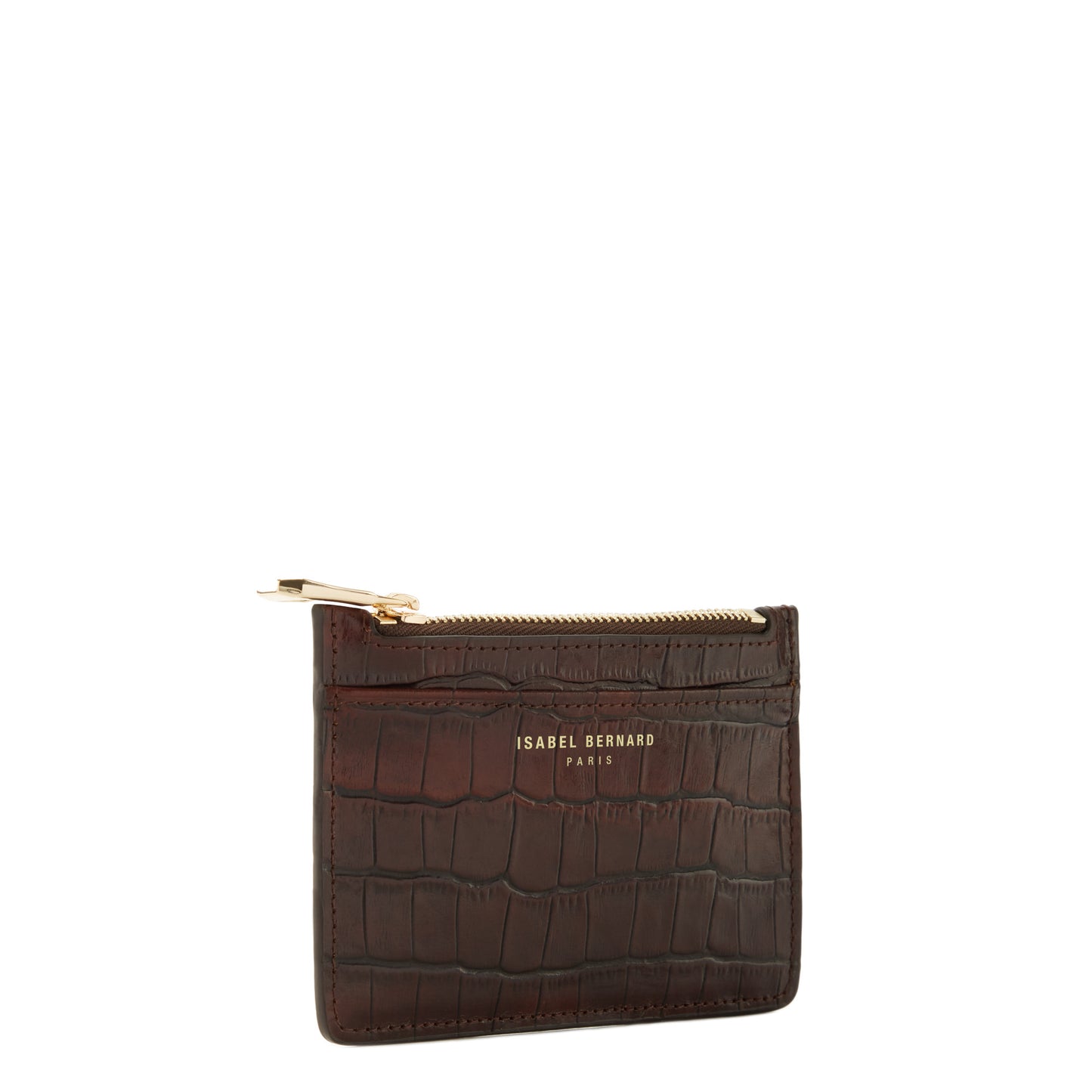 Honoré Aveline croco brown calfskin leather card holder -  - Isabel Bernard