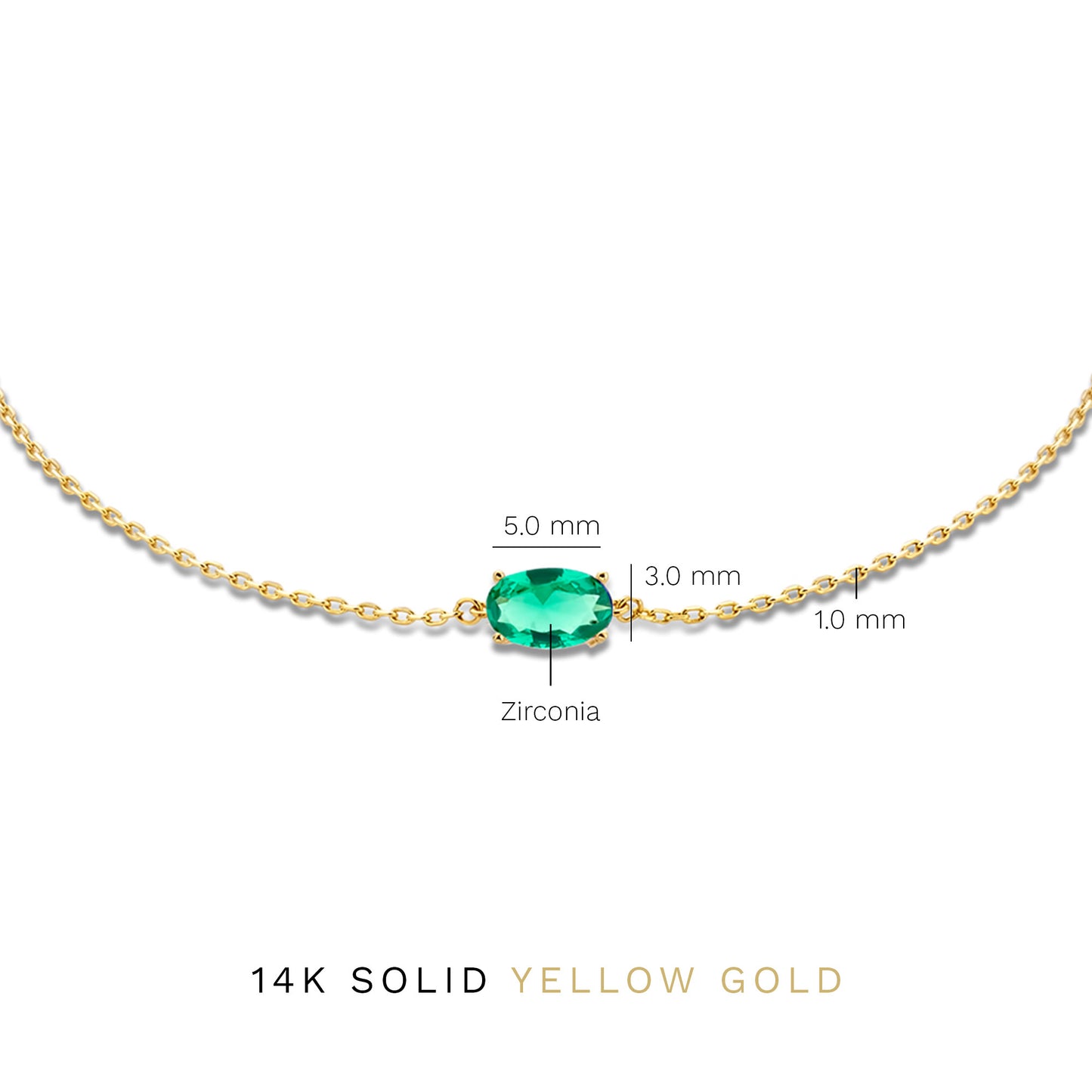 Baguette Olivia 14 karat gold bracelet with green zirconia stone -  - Isabel Bernard