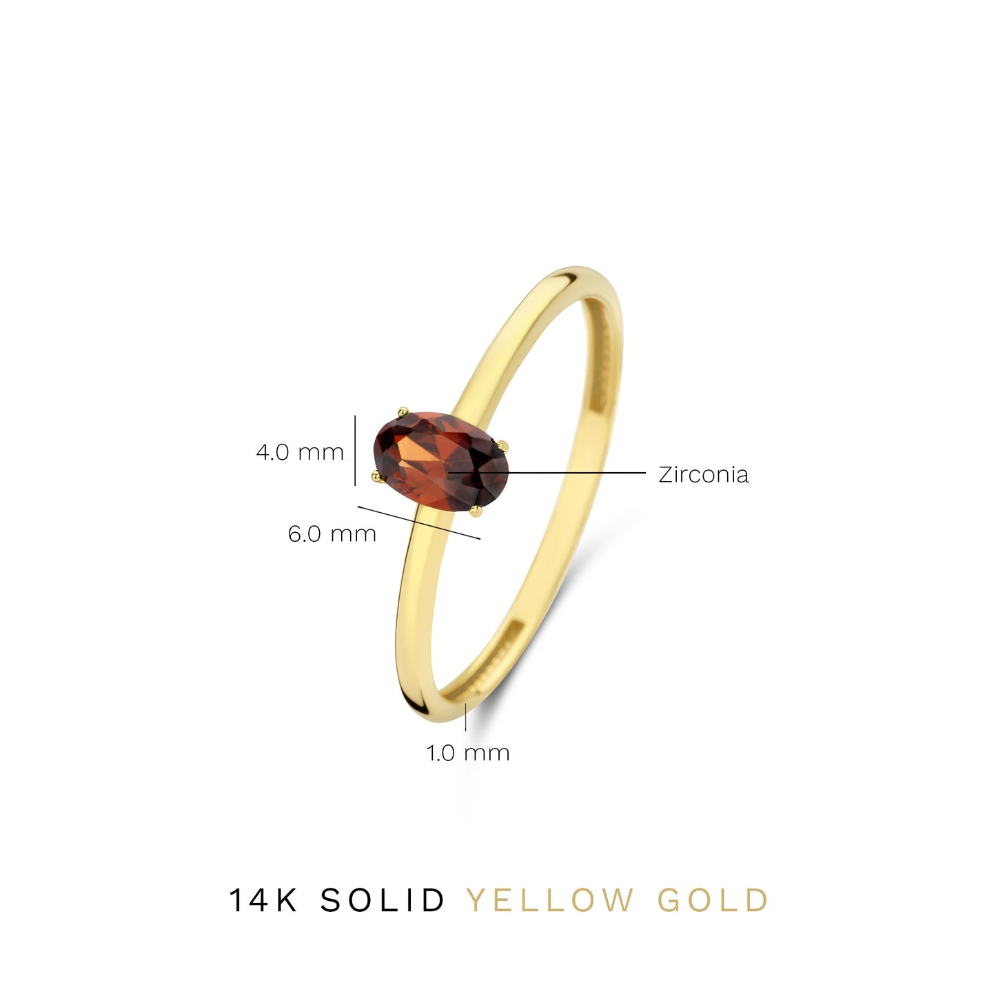 Baguette Brune 14 karat gold ring with brown zirconia stone - - Isabel Bernard