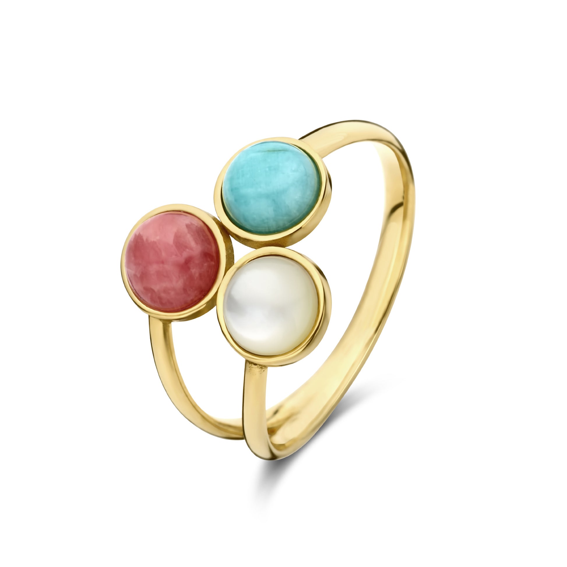 Belleville Cachet 14 karat gold ring with rose quartz, amazonite and mother of pearl gemstones -  - Isabel Bernard