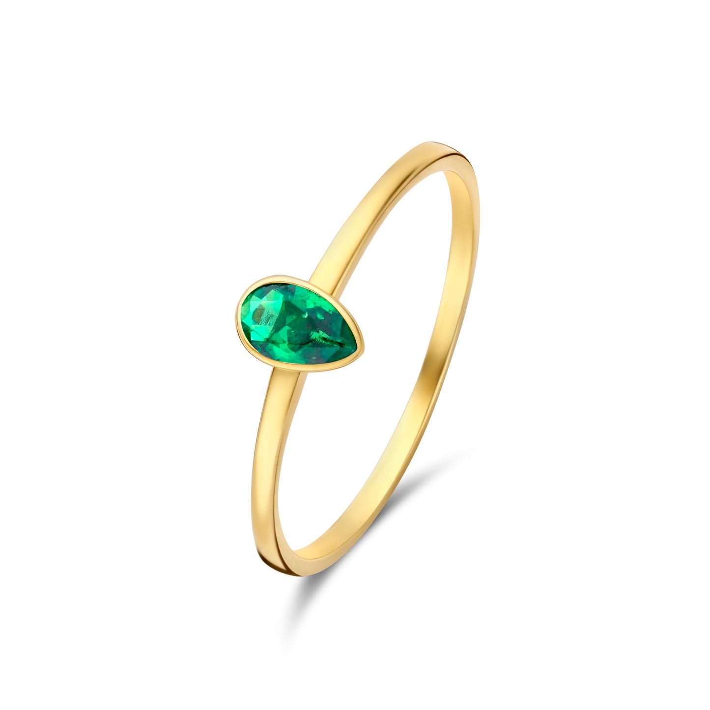 Baguette Olivia 14 karat gold ring with green zirconia -  - Isabel Bernard