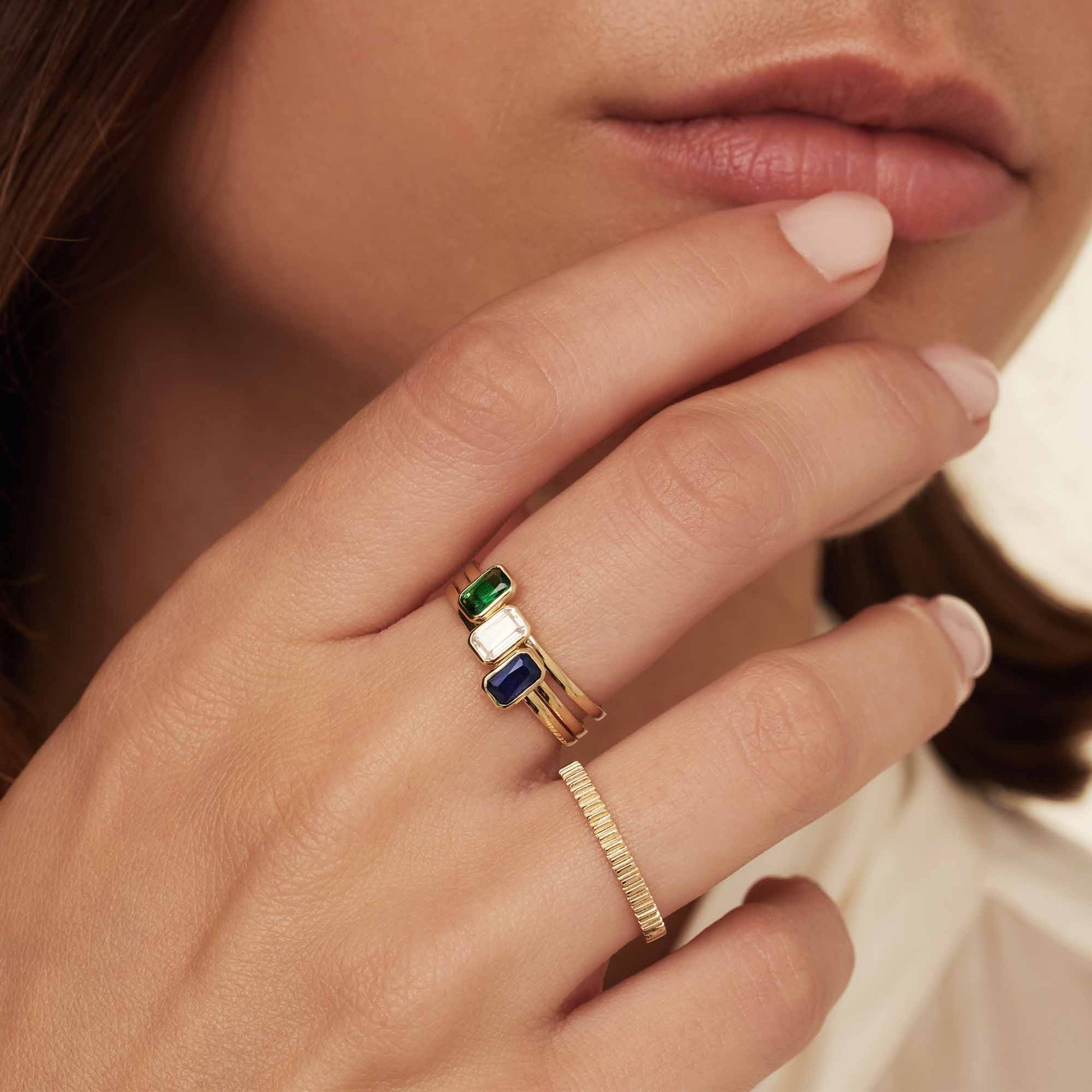 Baguette Nila 14 karat gold ring with blue zirconia -  - Isabel Bernard