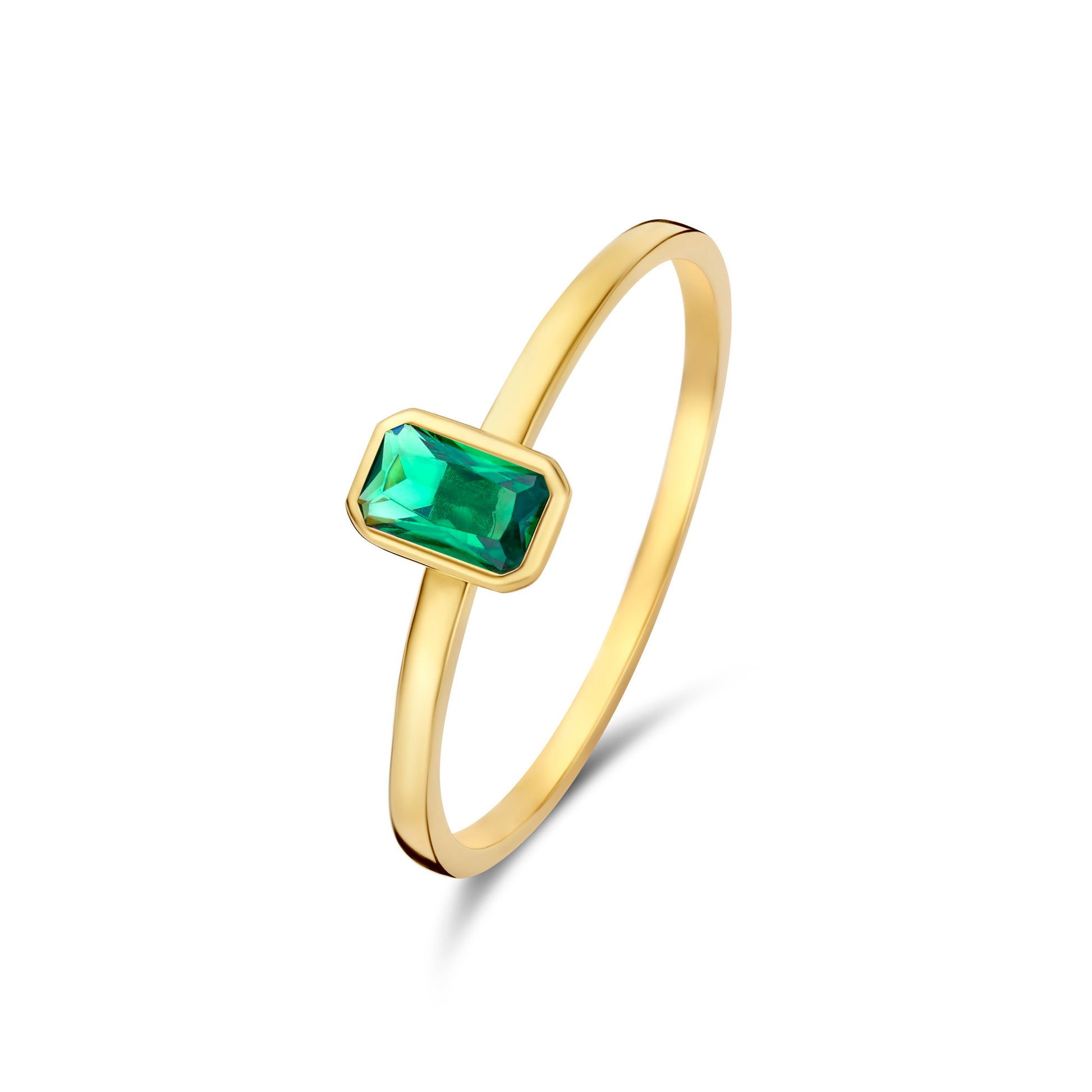 Baguette Olivia 14 karat gold ring with green zirconia -  - Isabel Bernard