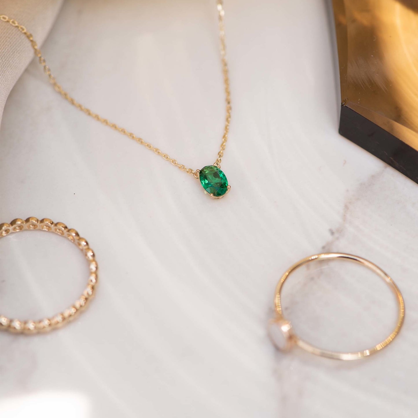 Baguette Olivia 14 karat gold necklace with green zirconia stone -  - Isabel Bernard