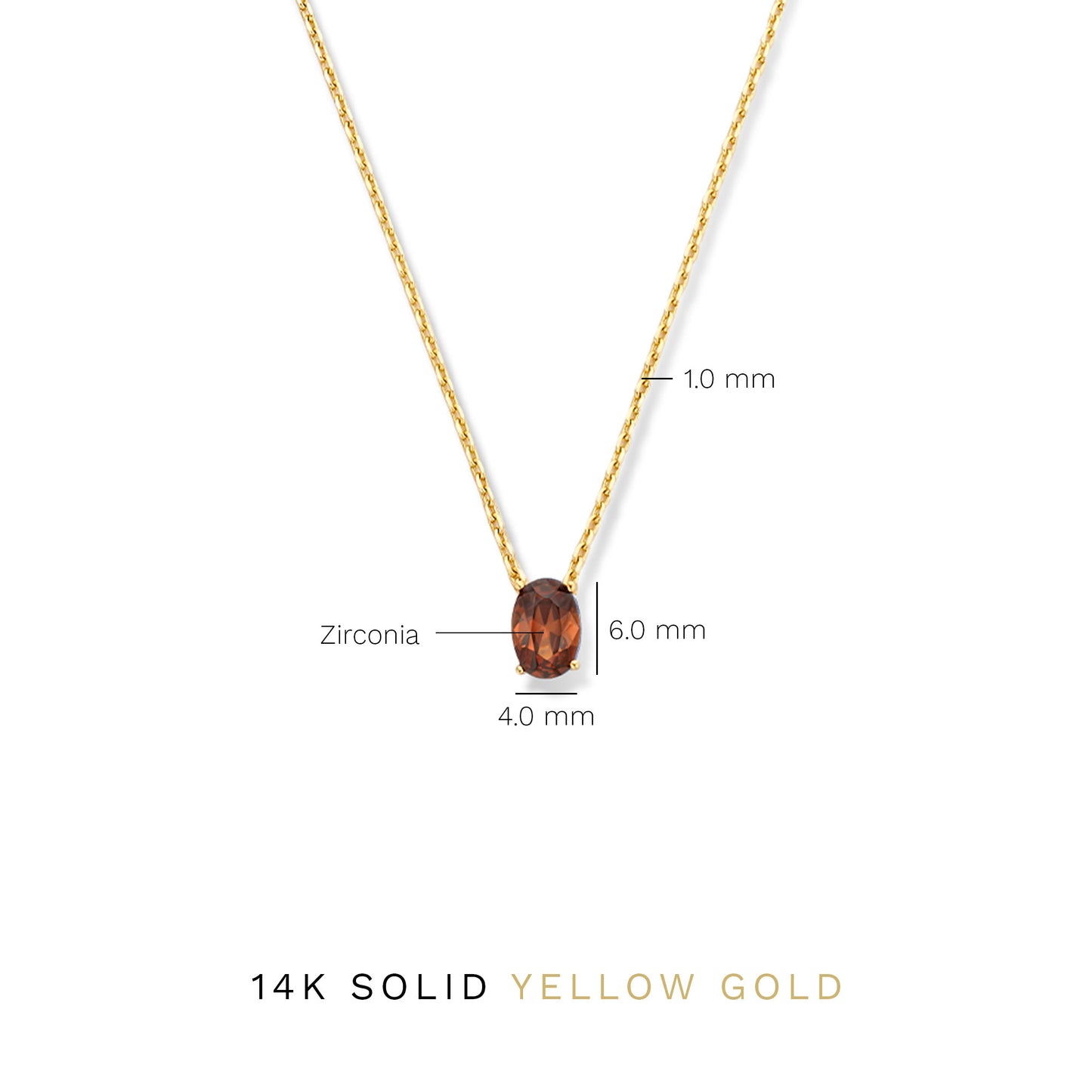 Baguette Brune 14 karat gold necklace with brown zirconia stone -  - Isabel Bernard