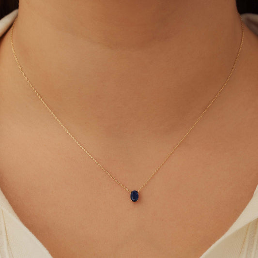 Baguette Nila 14 karat gold necklace with blue zirconia stone -  - Isabel Bernard