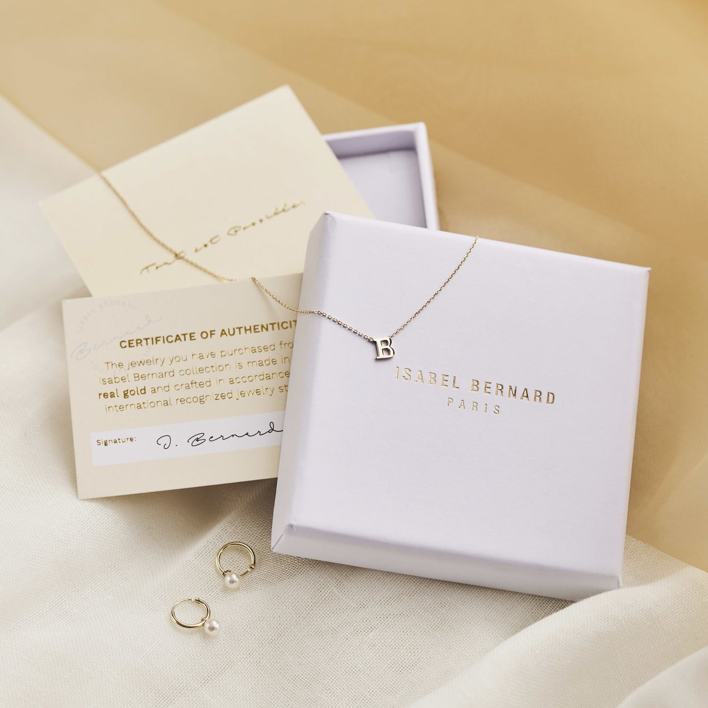 Cadeau d'Isabel 14 karat gold cube initial charm with letter and gold necklace gift set - - Isabel Bernard