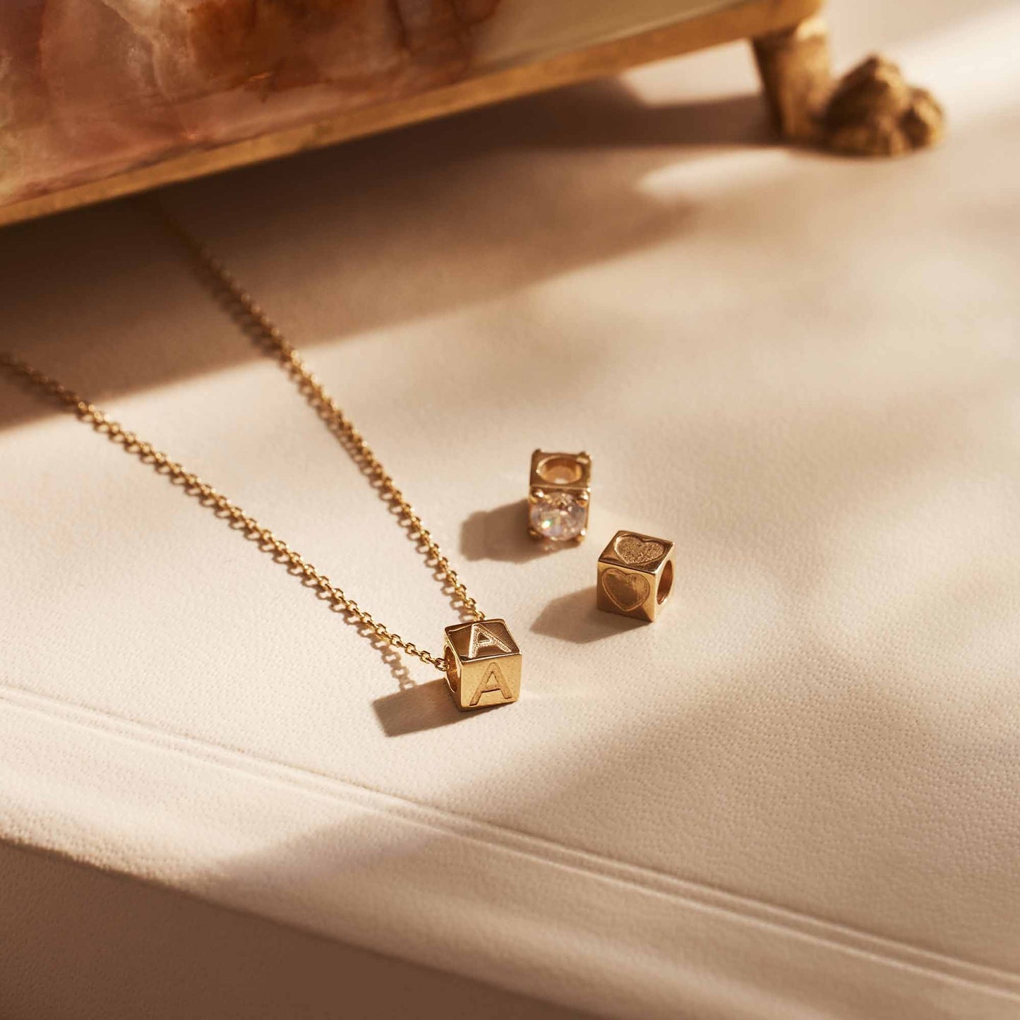 Le Marais Felie 14 karat gold cube initial charm with letter -  - Isabel Bernard