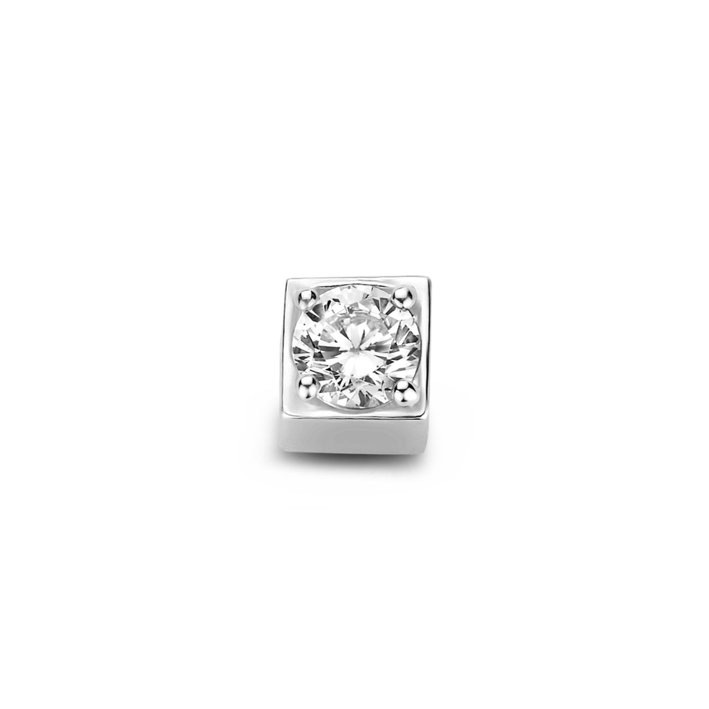 Saint Germain Felie 14 karat white gold cube charm with zirconia stone -  - Isabel Bernard