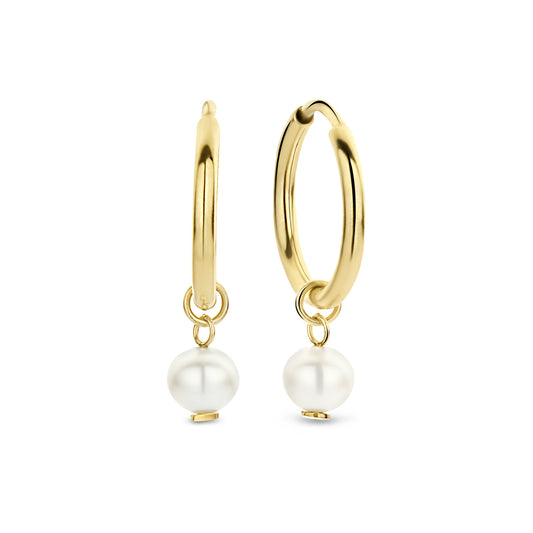 Belleville Luna 14 karat gold hoop earrings with freshwater pearl -  - Isabel Bernard