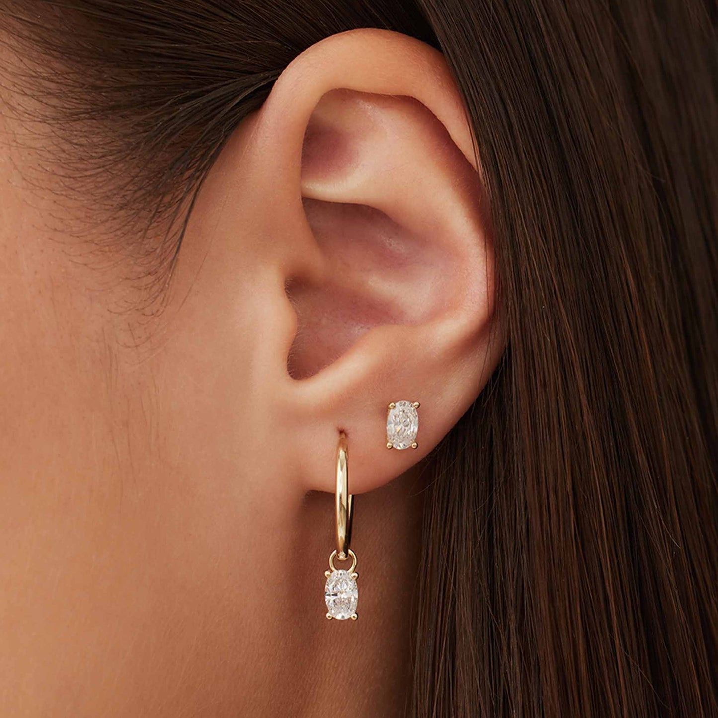 Baguette Genevieve 14 karat gold stud ear studs with white zirconia stone -  - Isabel Bernard